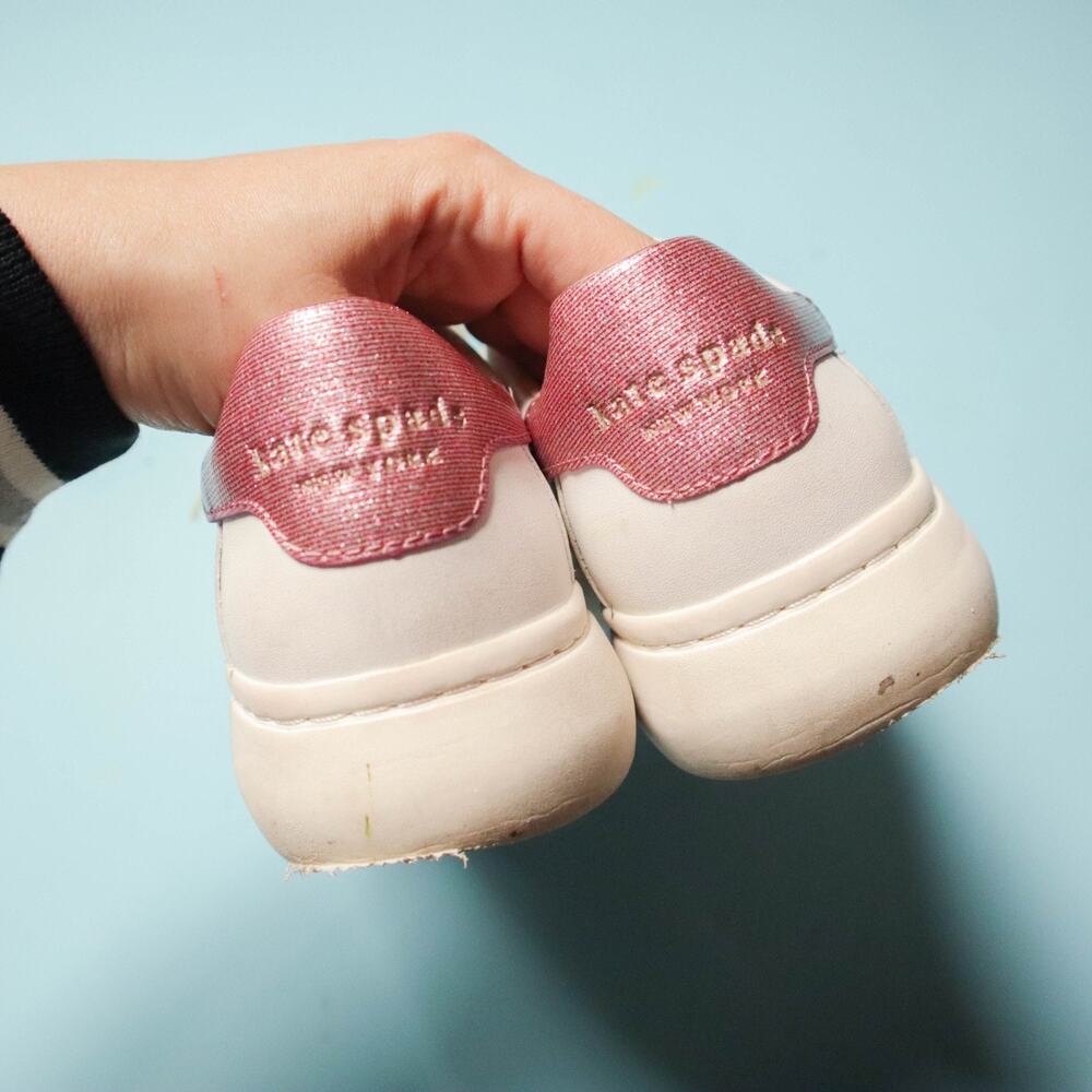 Kate Spade Keswick Glitter Leather Low-Top Sneakers White Pink Womens 7 - Picture 3 of 7